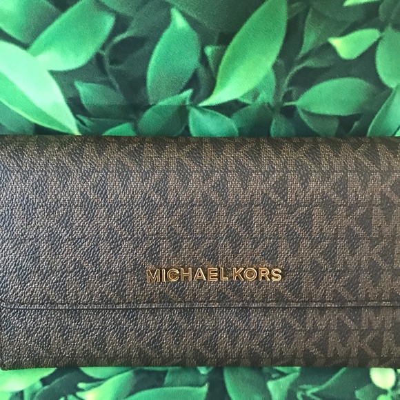 Michael Kors Jet Set Card Trifold Wallet Brown New - Picture 5 of 8